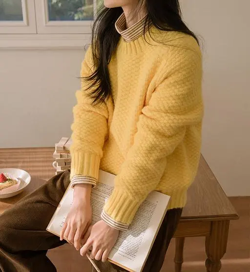 6DA32376HN_포근울 루즈핏 와플니트