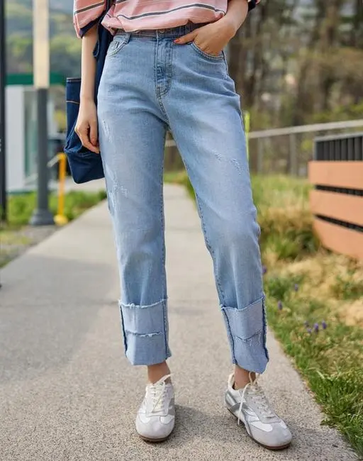 다온 일자 롤업 청바지