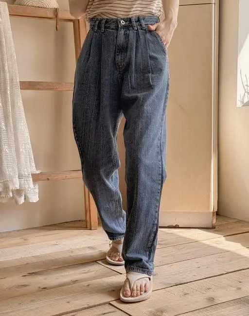 미루 핀턱 배기 청바지