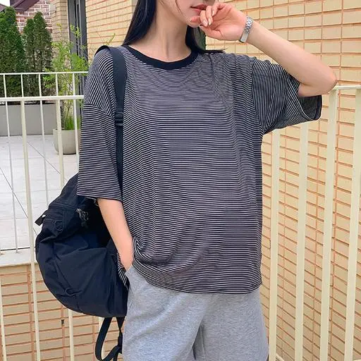 임부복*베이직 단가라 루즈핏 반팔티
