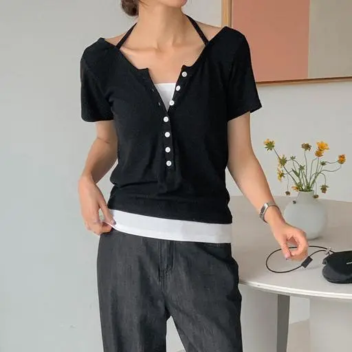 라토닉 배색 홀터넥티