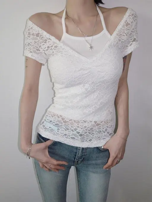 Jacquard See-through V-Neck T