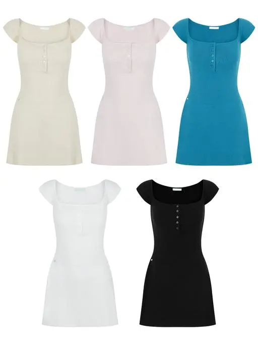 Deep Square-Neck Knit Dress