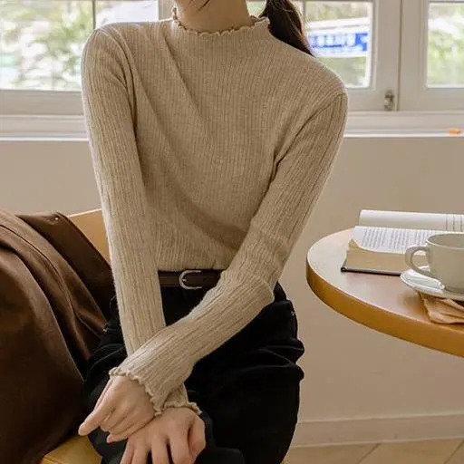 뮤티드 물결라인 반목니트