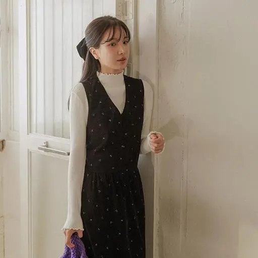 5DA32197CW_빈티지플라워 골덴 나시원피스