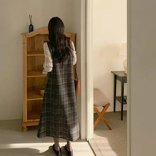 코드 체크 롱 원피스