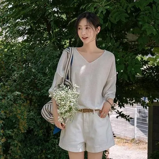 [🧶여름니트/인기템!!] 루즈여리핏 린넨 브이넥 7부니트